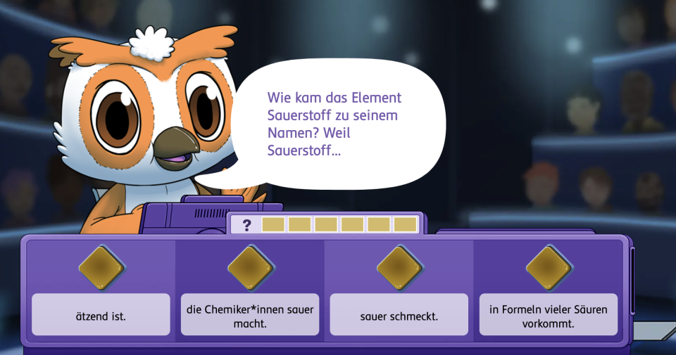 Man sieht das Kapitelquiz, das am Ende eines jeden Kapitel gespielt werden kann.