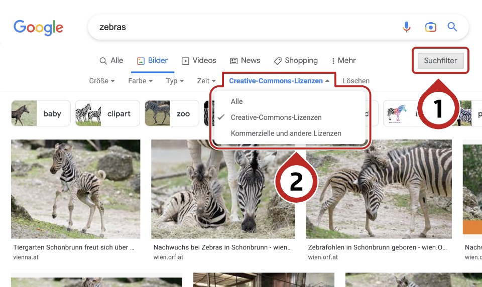 Lizenzfreie Bildersuche auf Google