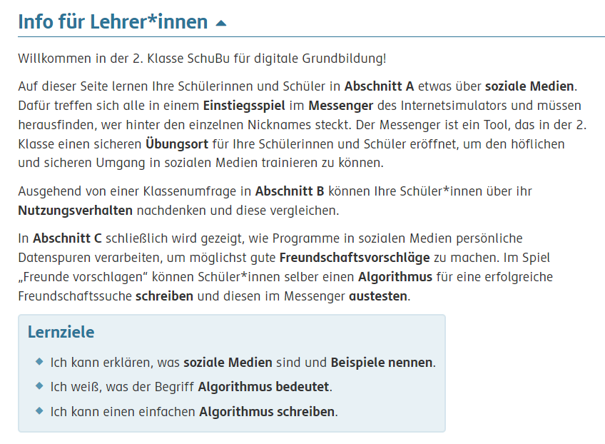 Die Lernziele zu jeder Seite finden Sie im Abschnitt Info für Lehrer*innen.