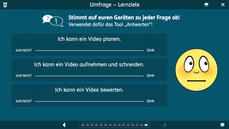 Die Umfrage zu den Lernzielen finden Sie auf der vorletzten Präsentationsfolie jeder Seite.