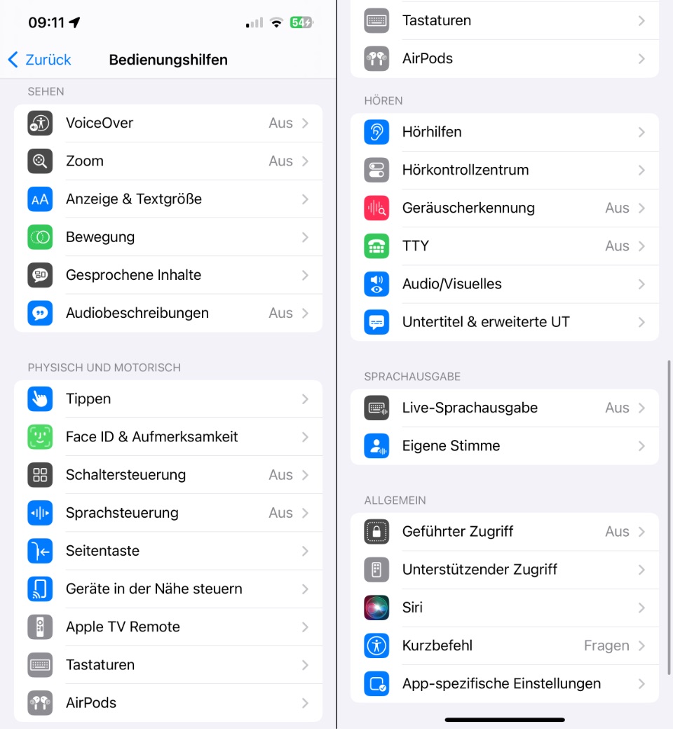 Screenshots aller Bedienungshilfen am iPhone