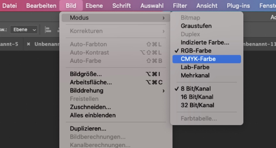 Screenshot Farbeinstellungen in Photoshop