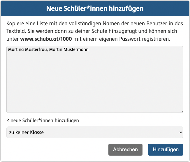 neue Schüler*innen anlegen