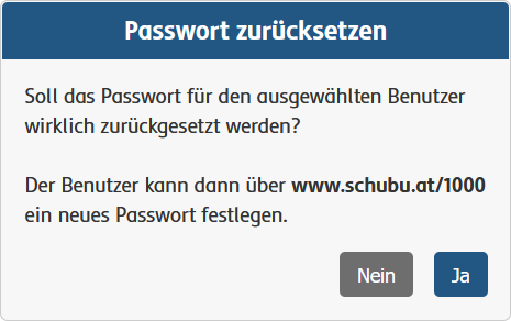 Passwort zurücksetzen Meldung