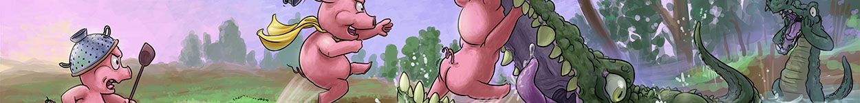 Der Merksatz, nämlich rosa Schweinchen kämpfen ohne Furcht gegen Alligatoren, ist bildlich dargestellt.