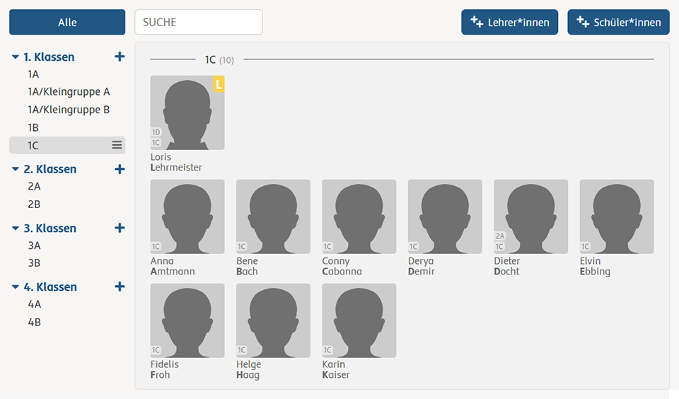 Screenshot der Schüler- und Klassenverwaltung in SchuBu+